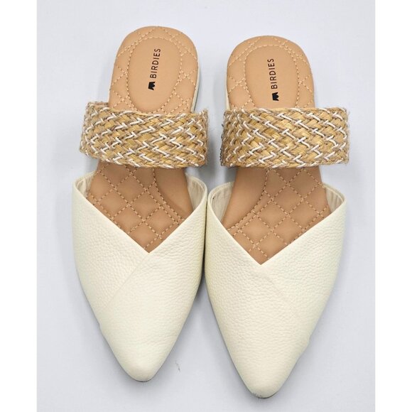 Birdies Women Cream Leather The Swan Cuff Pointed Toe Strap Mule Flats Sz 6 2404 - Picture 9 of 16